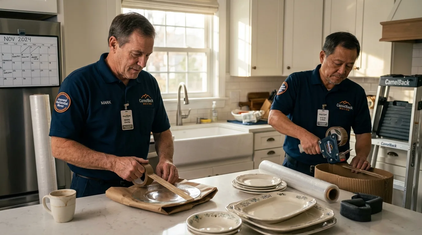 Professional crew packing kitchen dishware in Inglis, FL